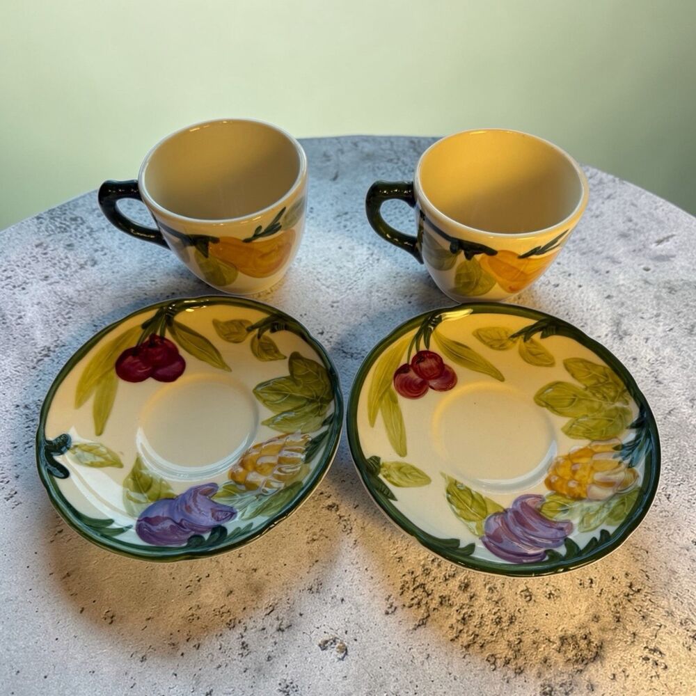 Franciscan Fresh Fruit Tea Cups and Saucers Made in USA Set of 2 4 Pieces - Picture 9 of 9